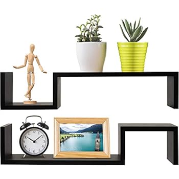 Greenco Set of 2 Decorative S Wall Mounted Floating Shelves- Espresso Finish