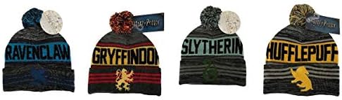 Harry Potter Gryffindor Hufflepuff Ravenclaw or Slytherin Cuff Beanie Hat W Pom