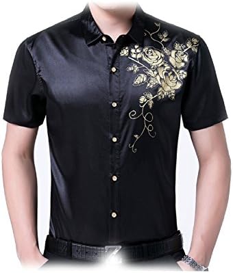 Herina, Men's Shirt Slim Business Short Sleeve Dress Shirts. (XL, Black)