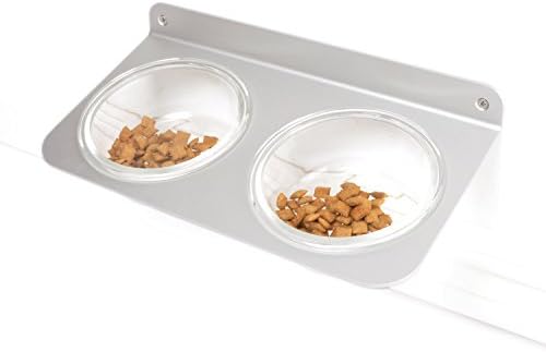 4CLAWS Wall Mounted Cat Feeder With Glass Bowls