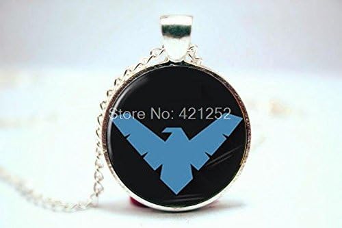 Pretty Lee 2015 Fashion Nightwing Logo Superhero Pendant Necklace Glass Photo Cabochon Necklace Christmas gift