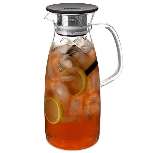 FORLIFE Mist Glass Ice Tea Jug, 50-Ounce, Black