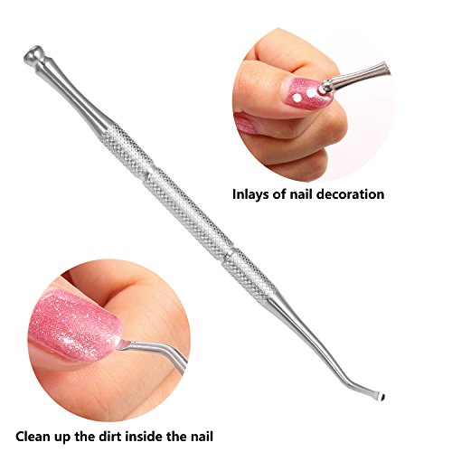 Cuticle Pusher Set Nail Polish Cuticle Remover Manicure Pedicure Tool Stainless Steel Push Stick Nail Lifter Travel Hygiene Kit with Zipper Case by BUVE(7pcs, Black)