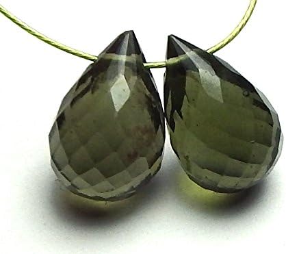 2 pcs MOLDAVITE Green Meteor Stone 11mm Faceted Teardrop Beads AAA NATURAL/T3