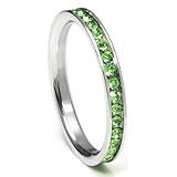 316L Stainless Steel Peridot Green Cubic Zirconia CZ Eternity Wedding 3MM Band Ring