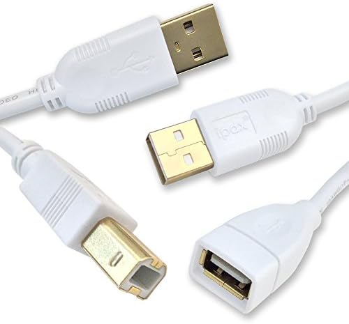 Ipax 21Ft Extra Long Gold Plated Hi-Speed Cable for Printer Scanner Copier Projector with Ferrite Core [ 6ft Interface Plug + 15Ft USB Extension Cord ]
