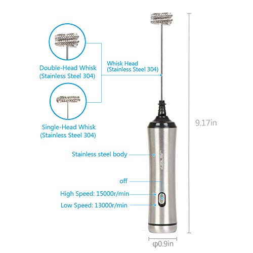 JSVER Milk Frother Rechargeable Electric Foam Maker for Coffee, Latte, Cappuccino, Hot Chocolate 2-Speed Handheld Electric Milk Frother Portable Automatic Foam Maker Sleek Drink Mixer