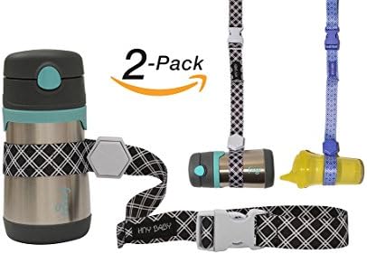 Sippy Cup Straps for Baby Bottle Toy Leash 2 Pack for Stroller High Chair Strap (Black/Blue)