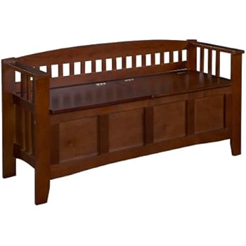 Linon Home Decor Storage Bench with Short Split Seat Storage, Walnut