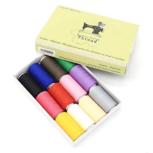 12Colors Sewing Thread Assortment Coil 350 Yards Each, Sewing Kit All Purpose Polyester Thread for Hand（12Mixed Colors）