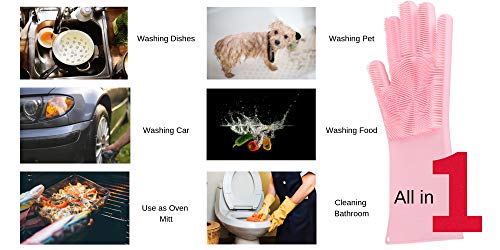 image for Scrubme Silicone Dishwashing Gloves with Scrubber & Bonus Hook | 100% 