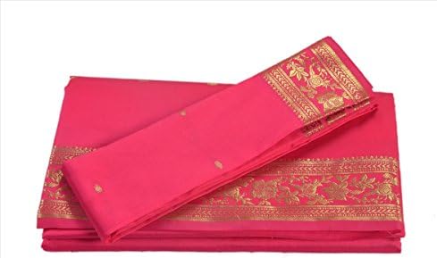 Indian Art Silk Sari Saree Woven Golden With Blouse Piece Paisley Design Decor (Pink)