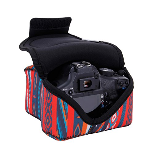 DSLR Southwest Camera Sleeve / Camera Case with DuraNeoprene Technology and Accessory Storage by USA Gear - Works With Nikon D3400 / Canon EOS Rebel SL2 , Rebel T6 / Pentax K-70 & Many More DSLRs