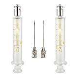 Bongner Luer Lock Metal Tip Glass Syringe Metal Head Laboratory Syringes Reusable Standard Diameter 2Pcs-5ml/cc