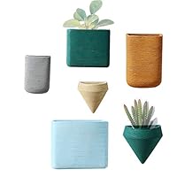 Wall Decor Planters 6 Set Morandi Color Ceramic Hanging Geometric Wall Decor Container - Great Succulent Plants, Air Plant, Faux Plants