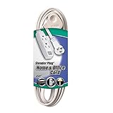 Coleman Cable 03517 Flat Plug Extension Cord, 16/3 Grounded with 3-Outlet Trinector Tap, 6-Foot