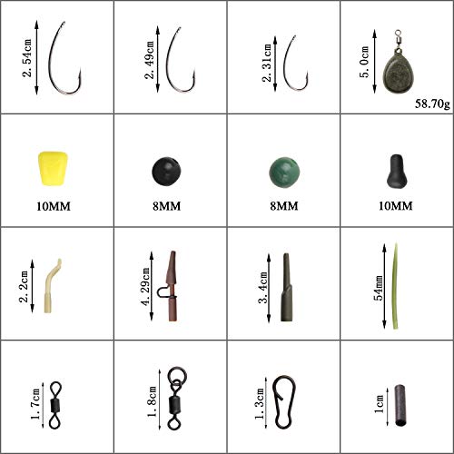 Shaddock 296 TLG Karpfen Angelzubehör Set mit Wirbel Perlen Karpfenhaken Anti-Tangle-Ärmeln Clips Hühneraugen Aligner… – Bild 3