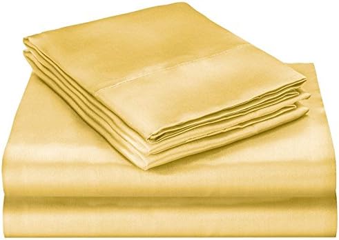 Bedify Bedding 100% Pure Silk Satin Sheet Set 7pcs, Silk Fitted Sheet 15'' Deep Pocket,Silk Flat Sheet,Silk Duvet Cover & Pillowcases Set !!! King, Gold