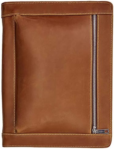[Free Letter Engraved] Custom Vintage Genuine Leather Portfolio,Logo Engraved A4 Conference Folder Zipped,Personalised Handmade iPad Pro Case,Custom Gift for Men,Brown