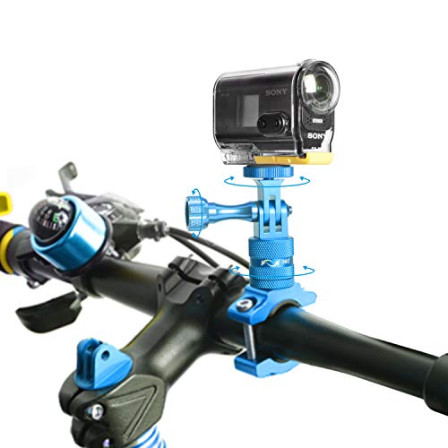 8in1 Aluminum Alloy 360° Roatary Action Camera Bike Motorcycle Handlebar Clamp Mount Kit Motion Sports Camcorder BMX Bicycle Seatpost Pole Holder Compatible with GoPro Sony Akaso-Blue - Thumbnail 3