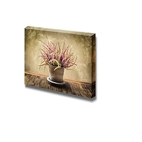 Canvas Prints Wall Art - Detail of Heather Flower in Pot Vintage/Retro Style | Modern Wall Decor/Home Decoration Stretched Gallery Canvas Wrap Giclee Print & Ready to Hang - 12" x 18"