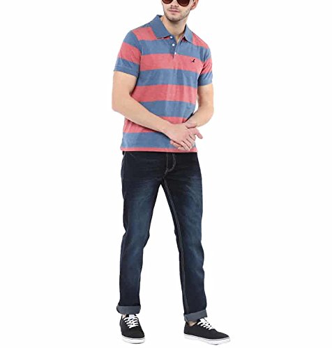 american crew men's cotton t-shirt blue and brick red melange