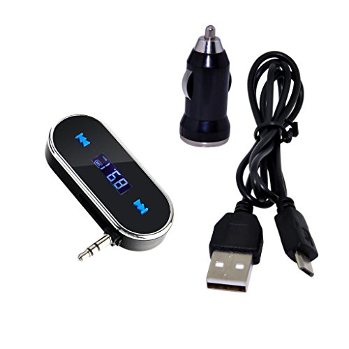 KINDEN 3.5mm In-car Wireless FM Transmitter Radio Adapter Stereo for iPhone 6 5S 5C 5 5G 4S 4 3GS 3G ipod Samsung Galaxsy S4 S3 Note 3 HTC One M7 Mini with Car Charger Black
