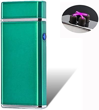 HopingFire New Lighter 2017 Newest Arrive Plasma Lighter Electronic Dual Arc Windproof USB Lighter Rechargeable Flameless Beam Lighter with LED Switch Button,Best Gift Box (Green)