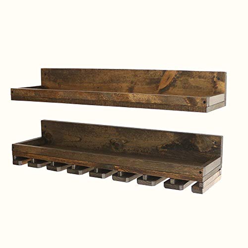 Rustic Wine Rack Shelf and Hanging Stemware Glass Holder (Set)