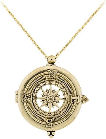 Ornate Long Necklace with Reading Magnifying Glass Pendant (Compass Rose (Golden))