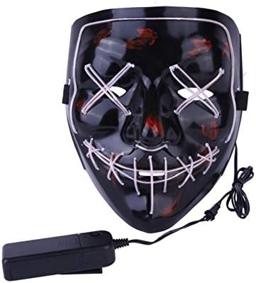 feeilty Light Up Mask Costume Mask LED Halloween Party, Halloween LED Luminous Mask Horror Face Festival Role-playing Ball Decoration Props