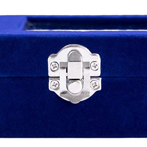 Hivory Ring Earrings & Studs Organizer Jewelry Box for Teen Girls ~7 Rows to hold Rings Earrings & Studs ~ Display Ring & Earring Box ~ Jewelry Storage & Display Box For Dressing Room or Travel (Blue)