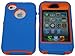 Iphone 4 4S Body Armor Defender - Comparable to Otterbox Defender + 1pc 3ft Data Cable (Blue on Orange)