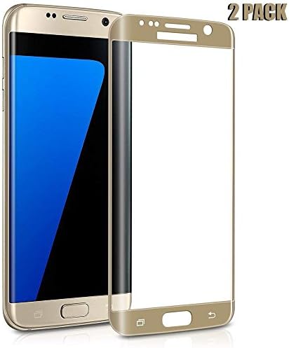Galaxy S7 Edge Screen Protector, [2 Pack] CTREEY S7 Edge Tempered Glass Full Coverage 3D Curved HD Ultra Clear Film Anti-Scratch Anti-Bubble Screen Protector for Samsung Galaxy S7 Edge (2Pack-Gold)