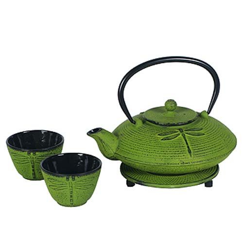 Cast Iron Dragonfly Tea Set 25 Ounce Teapot, Two Cups