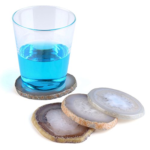 QGEM Set of 4 Natural Agate Slices Geode Stones,Beverage Coasters Cup Mat,Irregular Healing Crystals Collection Home Decoration, Drink Gift 2.95-3.15 Inches