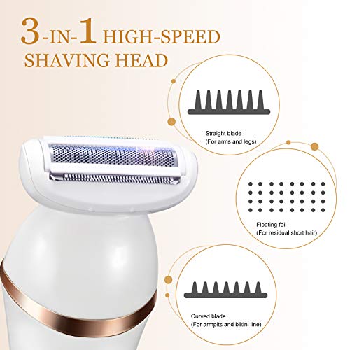 AUCEE Electric Razor for Women, Wet & Dry Rechargeable Cordless Bikini Trimmer for Women Painless Womans Electric Shaver Body Hair Remover for Legs, Underarms with LED Battery Life Display