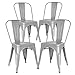 Poly and Bark Metal Modern Dining Chair, Industrial Mid Century Kitchen Cafe Restaurant Side Chair, Stackable, Grey (Set of 4)