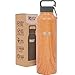 Healthy Human Stainless Steel Water Bottle | Double Walled Vacuum Insulated Water Thermos for Adults | Eco-Friendly Travel Bottles with Leak Proof Lid (Natural Wood, 40 oz / 1183 ML)