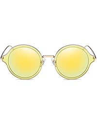 SOJOS Gafas de sol polarizadas redondas Marco de metal Lente plana Gafas unisex SJ1058