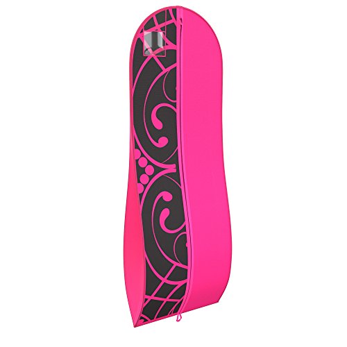 Gusseted Gown Garment Bag for Women's Prom and Bridal Wedding Dresses - Travel Folding Loop, ID Window-72" x 24" with 10" Tapered Gusset - Hot Pink / Black - by Your Bags