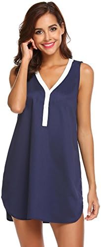 Dorani Womens Comfy Nightdress Sleeveless Sleepshirt Victorian Pajamas (Navy Blue, XXL)
