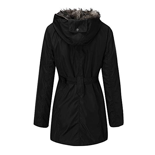 vermers Women Coats Winter, Womens Warm Long Coat Fur Collar Hooded Jacket Slim Parka Outwear(6, B#Black)