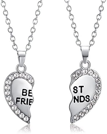 Best Friend Necklaces Unisex Mens Womens Heart Pendant Necklace Jewelry Chain (Silver)