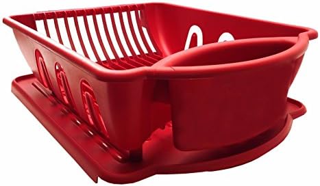 Red Sterilite Two Piece Sink Set Dish Perimeter Cup Holder Rack Drainer Kitchen