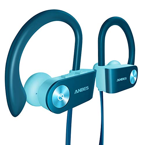 Bluetooth Headphones, Anbes Wireless Earbuds, IPX7 Waterproof Sports Earphones with Ear Hooks & Mic, HD Stereo in-Ear Headphones Gym Running Workout, 8 Hours Battery Noise Canceling Headsets