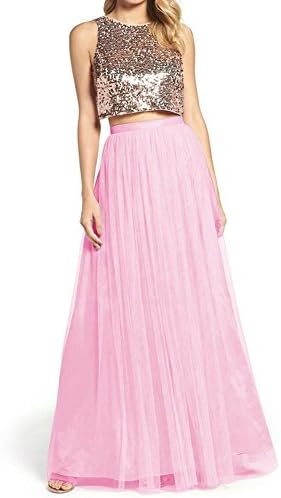 Uswear Women Wedding Long Tulle Skirt Dress Bridal Bridesmaids Floor Length High Waisted Maxi Tutu Party Dress
