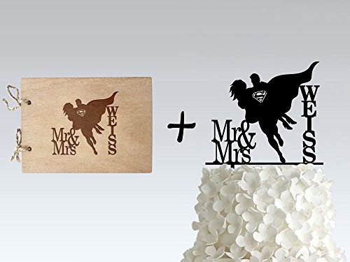 Click Here to See More Images Bundle: Cake Topper + Wedding Guest Book - Superman