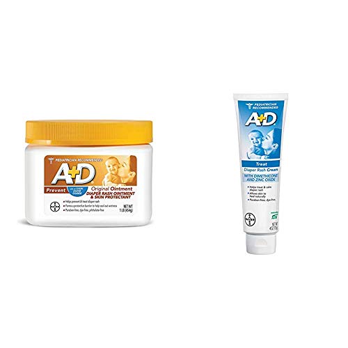 A+D Original Diaper Rash Ointment, Skin Protectant With Lanolin and 1 Pound Jar. with A+D Zinc Oxide Diaper Rash Treatment Cream, 4 Ounce Tube