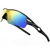 RIVBOS 805 POLARIZED Sports Sunglasses with 5 Set Interchangeable Lenses for Cycling (Black&Black)